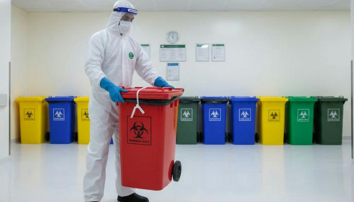 Why are hospital waste bins often color-coded?