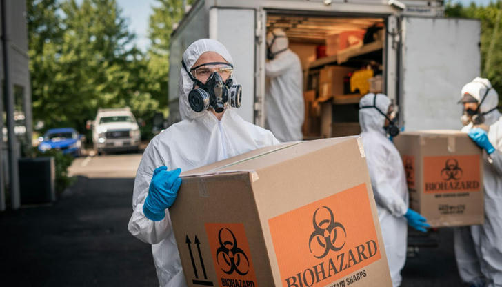 Which symbol is used for biohazard materials in hospitals?