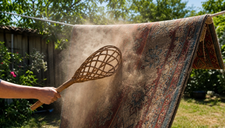 What is this woven wire or wicker tool used for beating dust out of carpets hanging outdoors?