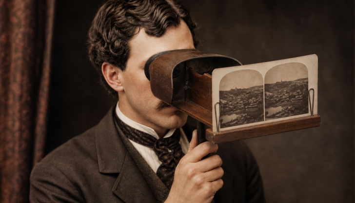 What Victorian-era optical toy let you view double cards to create a 3D stereoscopic image?