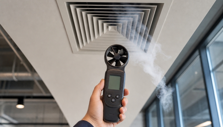 Which handheld tool measures the speed of air coming out of your vents to check CFM?