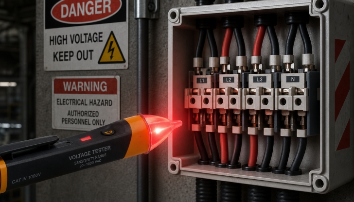 Which tool should you touch to a wire to make sure the power is off before working?