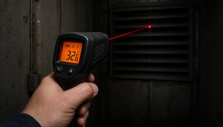Which tool allows you to measure temperature differentials across your duct registers from a distance?