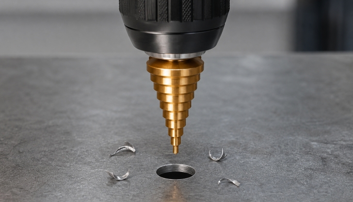 Which bit drills smooth, burr-free round holes in thin metal ducts for temperature probes?