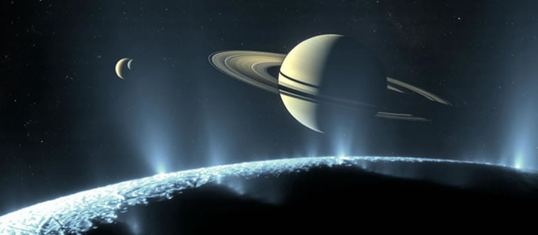 Which planet has a hexagonal storm at its north pole?