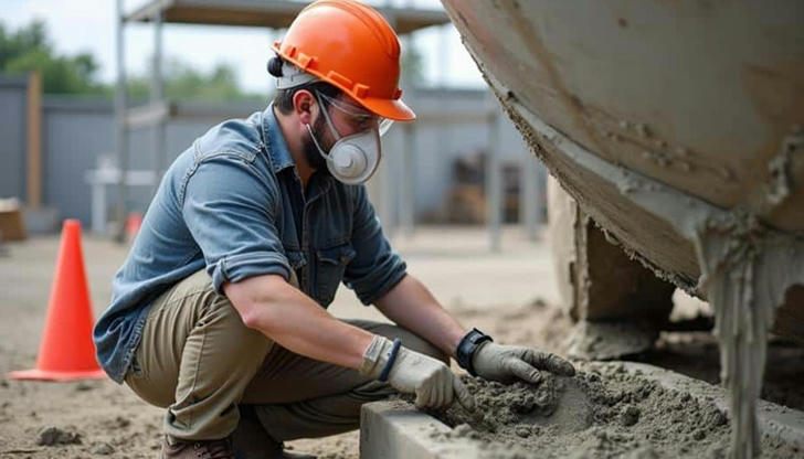 Which PPE is required when handling wet concrete?