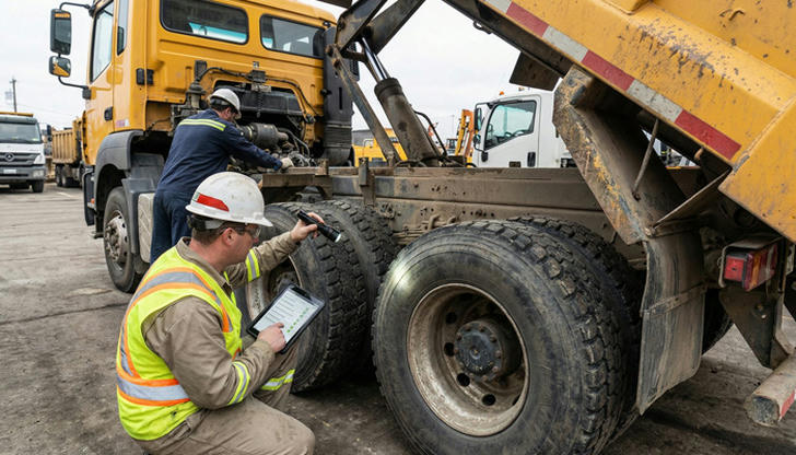 What must be checked before a dump truck moves?
