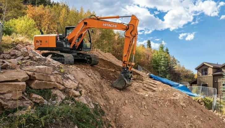 If the excavator is near a steep edge, what is safe?