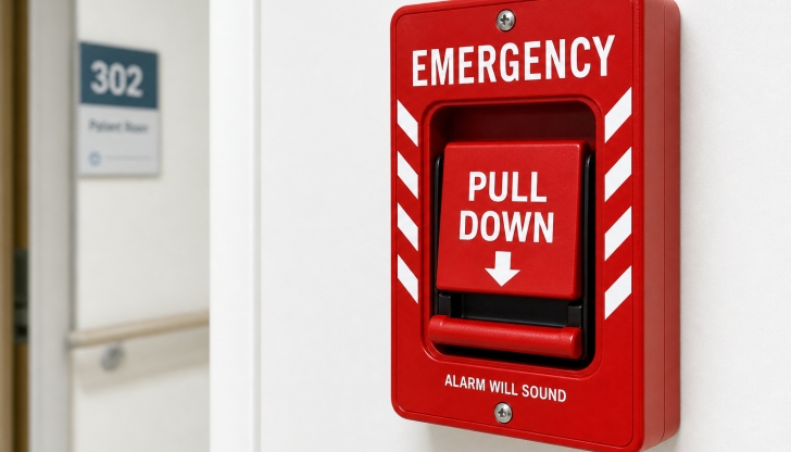 What does the standard hospital overhead announcement "Code Red" universally signal?