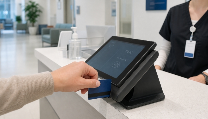 What does a healthcare "Copayment" (or copay) mean when checking in for medical services?