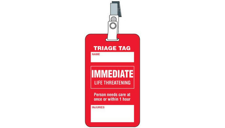 Which triage color signals the highest priority for care during mass-casualty events?
