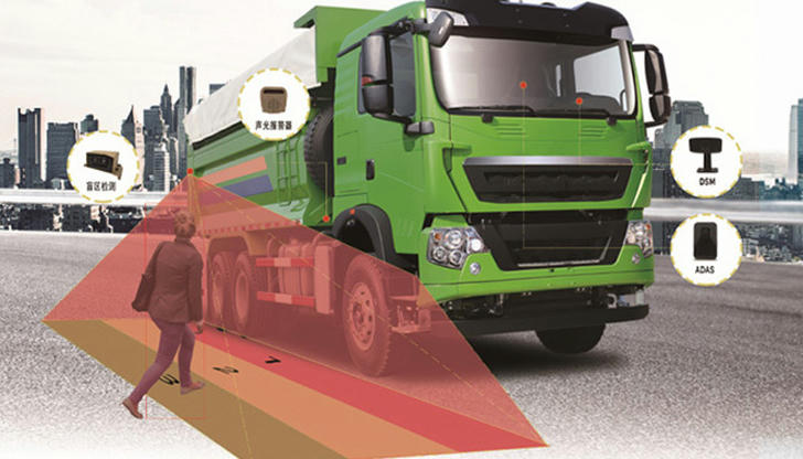 Which side of a dump truck has a larger blind spot for the driver?