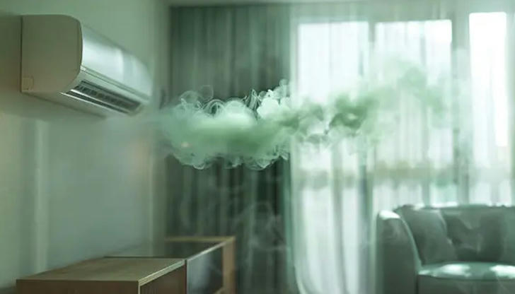 A musty smell appears when the HVAC system runs. This most commonly signals what problem?