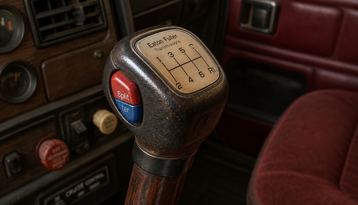 What does 'splitting' a gear mean when operating a heavy manual transmission?