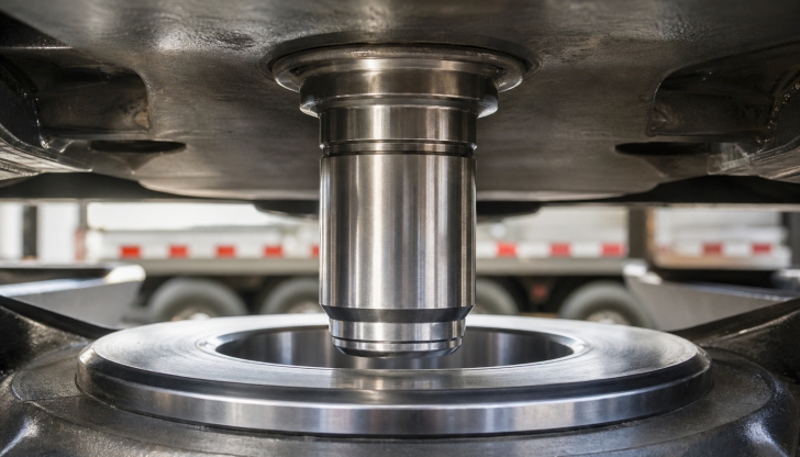 Which trailer structure slides into the fifth wheel lock during coupling?