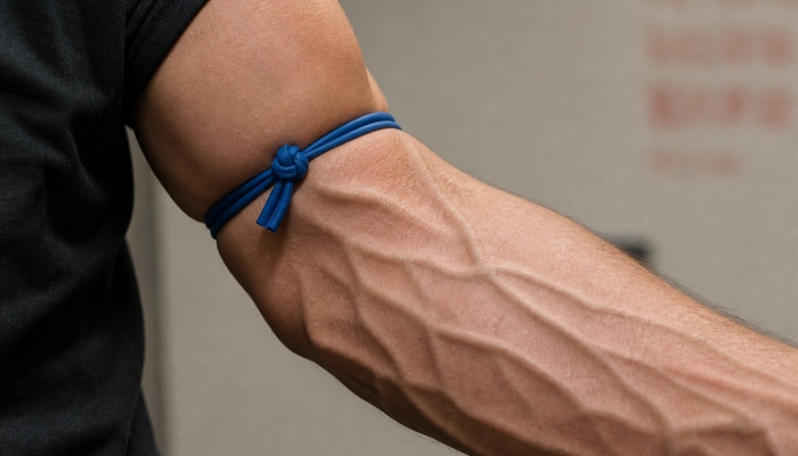 What elastic band is tied tightly around your arm to help veins stand out more clearly for blood tests?