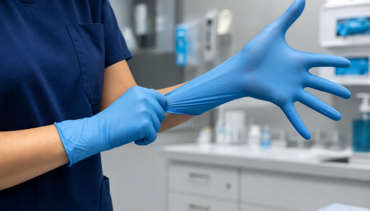 What snug latex, vinyl, or nitrile protective hand coverings are snapped on by medical staff to prevent contamination?