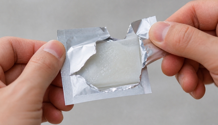 What small, foil-wrapped square of wet fiber soaked in rubbing alcohol is ripped open to sanitize skin before an injection?