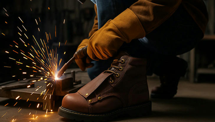 Why are welding gloves typically made from thick leather?