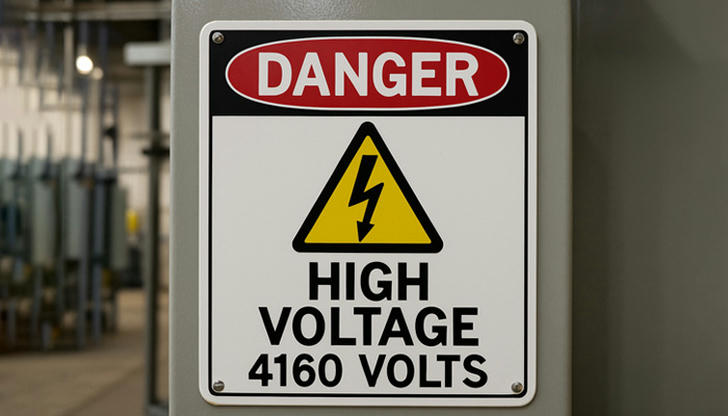 What does this “HIGH VOLTAGE” label on an HVAC unit indicate?