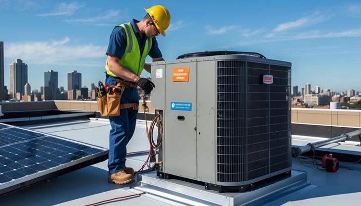 This HVAC unit carries a pressure warning label. What should you be aware of?