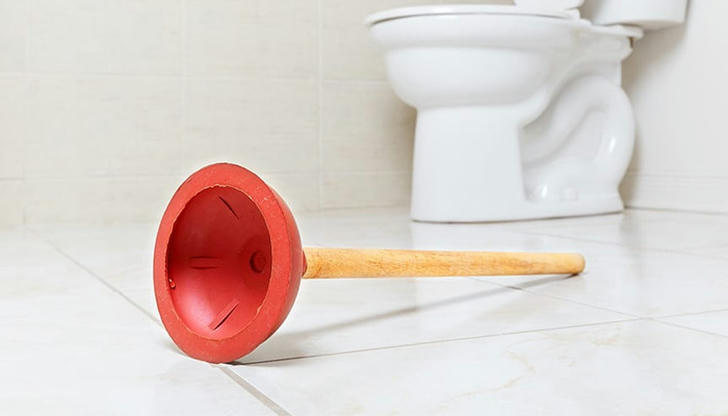 Which tool is commonly used to clear a clogged toilet?