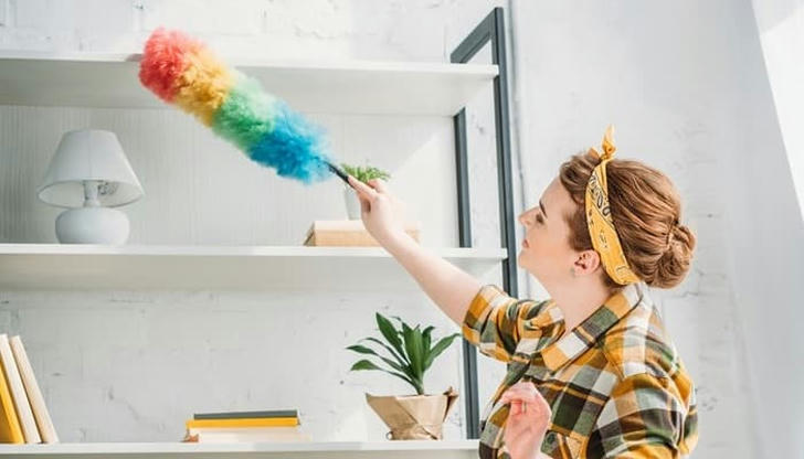 Which action causes dust to go back into the air?