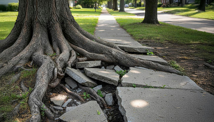 Tree roots lifting sidewalks often indicate: