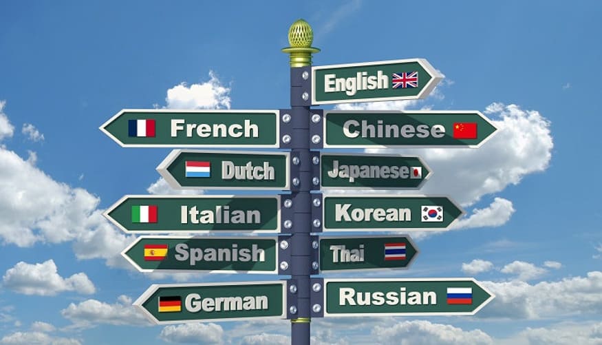 Out of these languages, which one utilizes a different writing system?