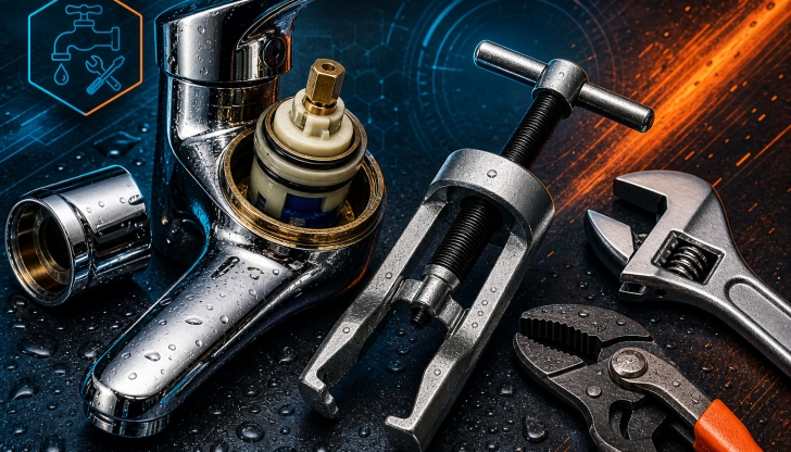 Which tool is used to remove and install faucet cartridges?