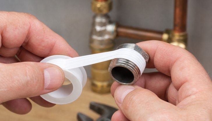 Which tool is used to apply plumber's tape to threaded connections?