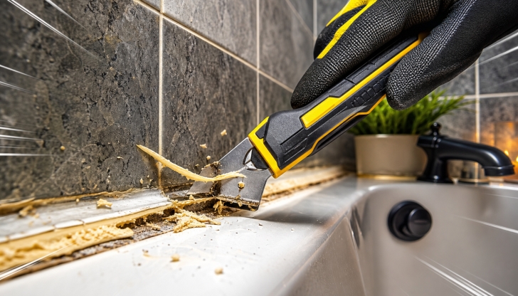 Which tool is used to remove old caulk from around tubs and showers?