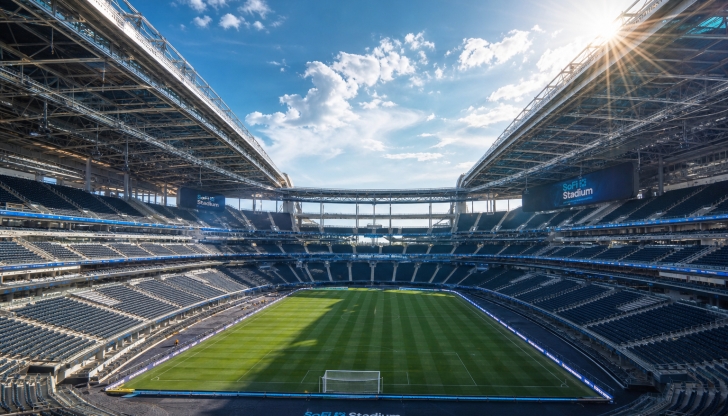 Which Texas stadium features a giant retractable roof and is heavily booked for matches?