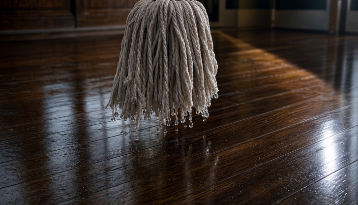 What is the absolute golden rule when mopping real oak or maple hardwood floors?