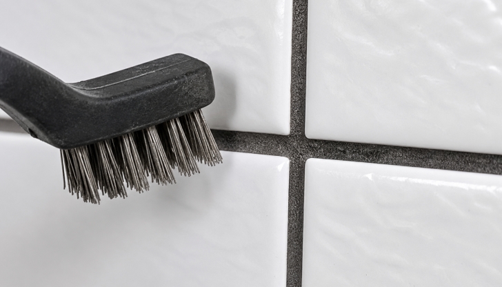 When cleaning bathroom tile grout, why do experts advise against using a wire brush?