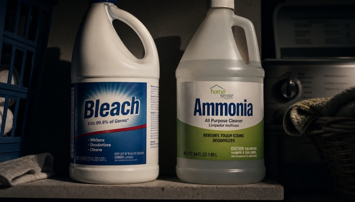 Which common household cleaning combination creates highly dangerous, toxic chloramine gas?