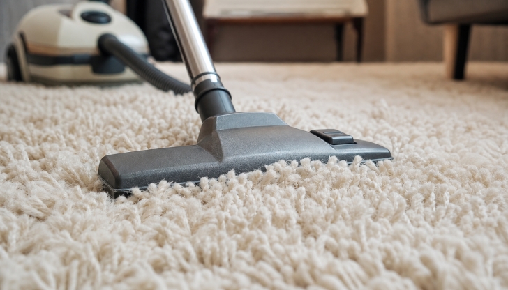 What adjustment should you make to your vacuum cleaner when moving from low tile to high pile carpet?