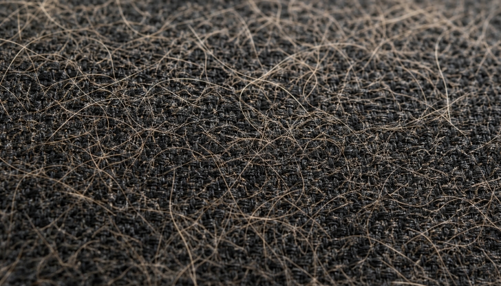 Which quick household hack rolls embedded pet hair right off cloth sofa cushions without using a vacuum?
