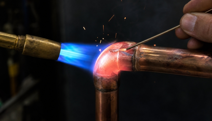 When "sweating" copper pipes together, what paste must be applied to the joints before heating to help solder flow?