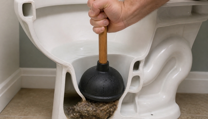 Which type of rubber plunger features an extra extended rubber neck on the bottom, specifically designed for toilets?