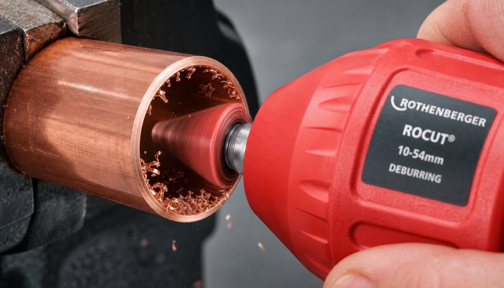 What small plastic hand tool is twisted inside cut pipe ends to scrape away sharp metal or PVC shavings?