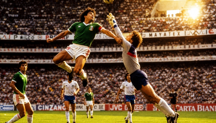 What outstanding year did Maradona dominate the tournament in Mexico with his legendary twin goals?