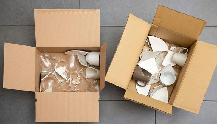 What packing mistake causes broken dishes?